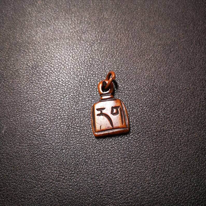 Yak Bone Carved Letter Prayer Bead Pendant - Tibetan Buddhist art, size reference