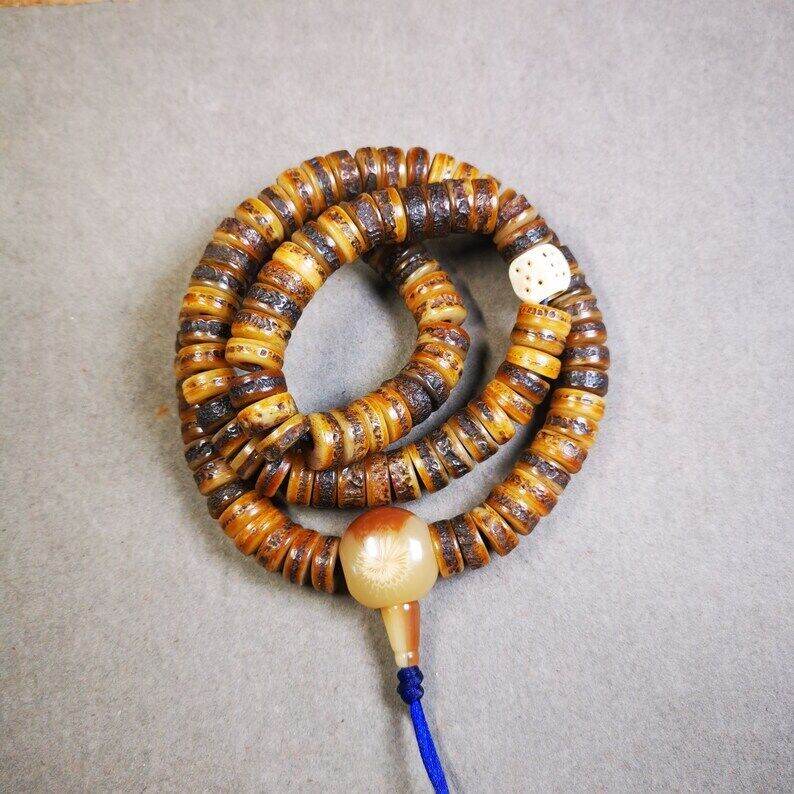 Yak Bone Mala, Hand-carved Tibetan Prayer Beads - Gandhanra-ART