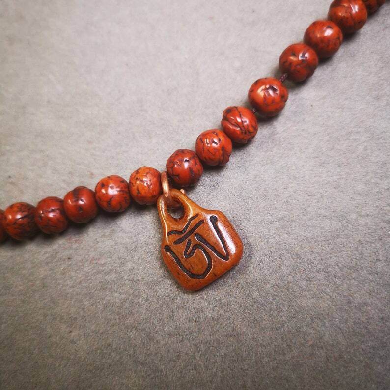Yak Bone Carved OM Letter Prayer Bead Pendant - Gandhanra-ART