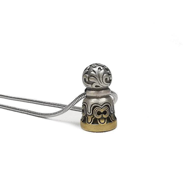 Tibetan Lucky Charm, Unique Mandala Conch Pattern,Silver Seal Pendant - Gandhanra-ART