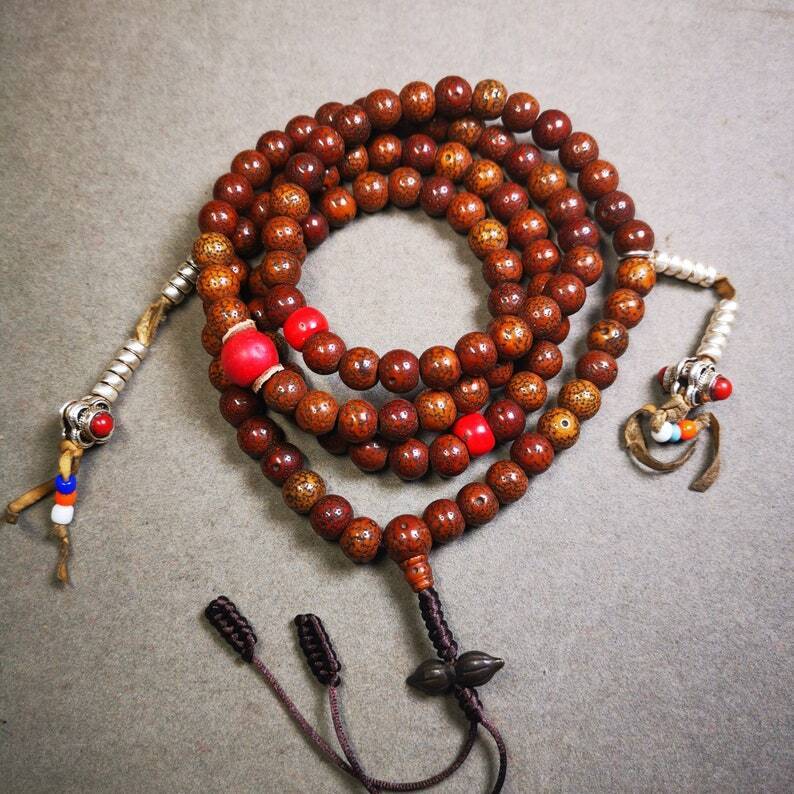 Old 108 Lotus Seed Mala,Prayer Beads 35.4"