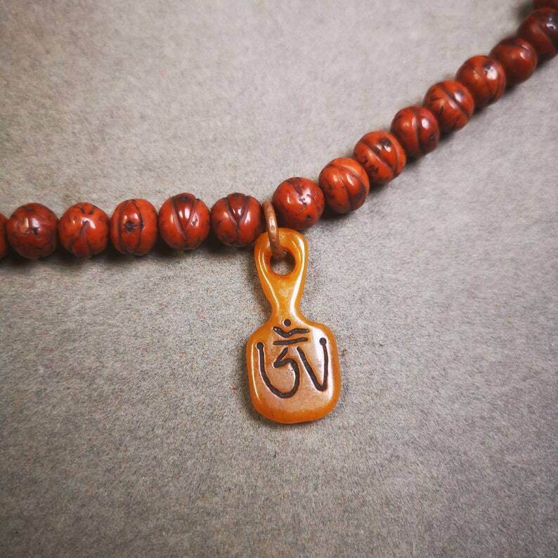 Yak Bone Carved OM Letter Prayer Bead Pendant - Gandhanra-ART