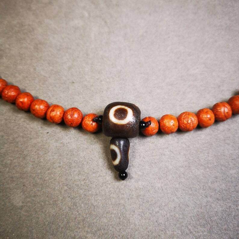 Sky Earth Dzi Guru Bead,T-drilled 3-Hole Mala Bead - Gandhanra-ART
