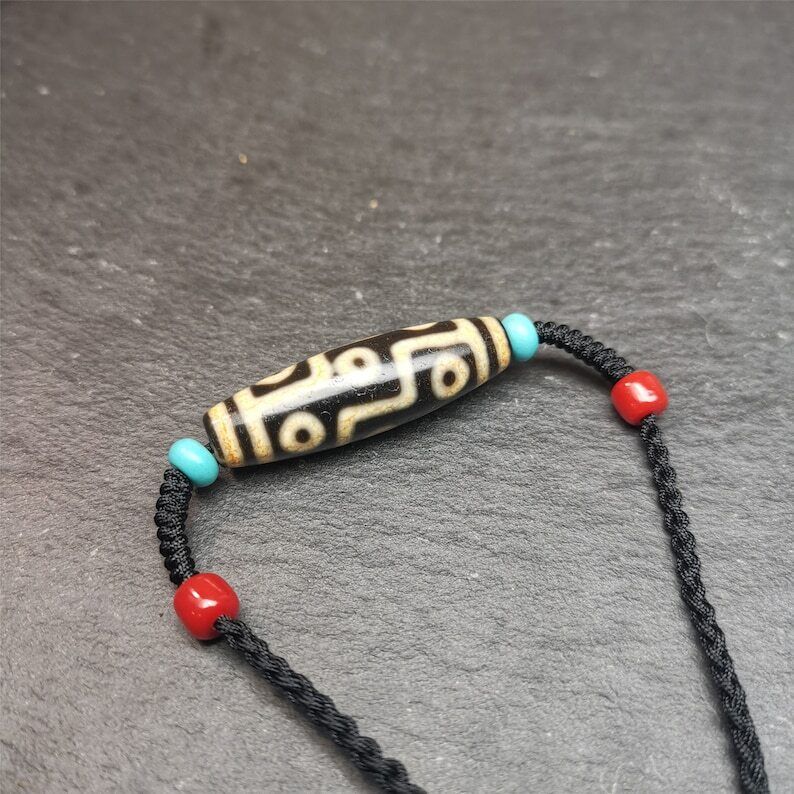 Tibetan 9 Eyed Dzi Bead Necklace,1.51" x 0.47"
