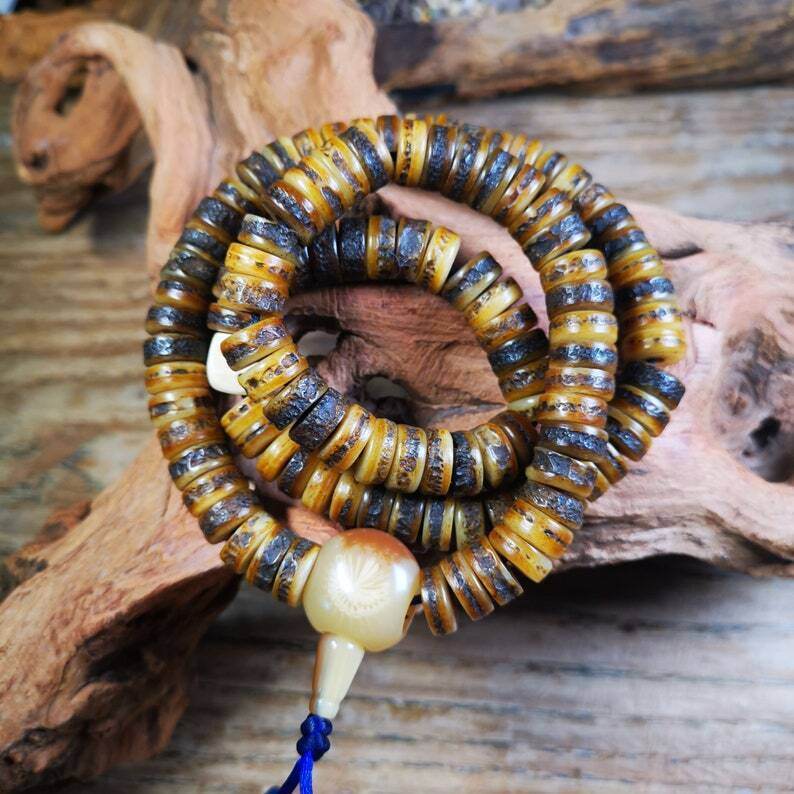 Yak Bone Mala, Hand-carved Tibetan Prayer Beads - Gandhanra-ART