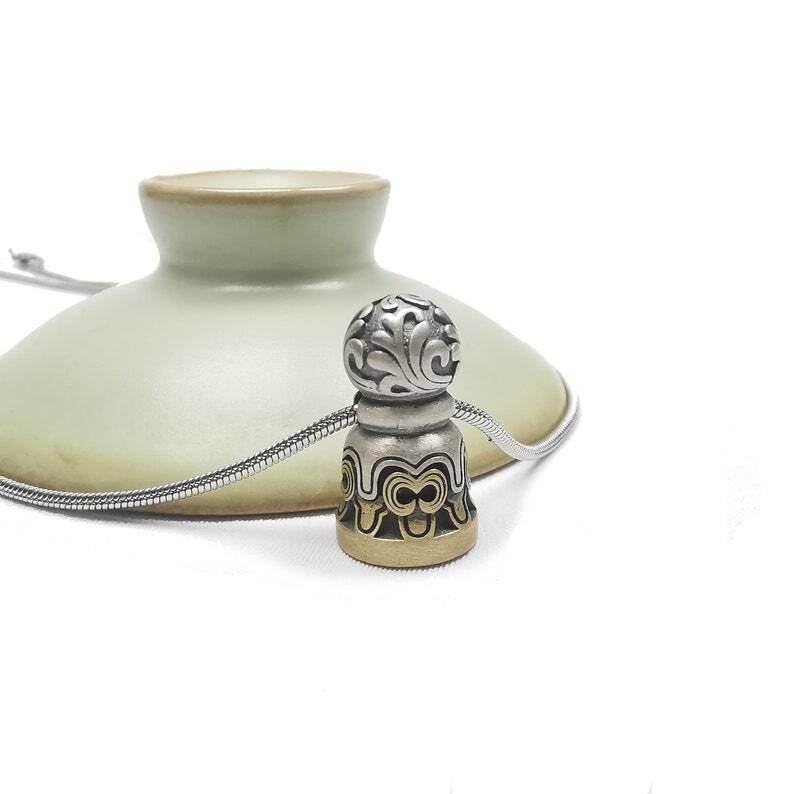 Tibetan Lucky Charm, Unique Mandala Conch Pattern,Silver Seal Pendant - Gandhanra-ART