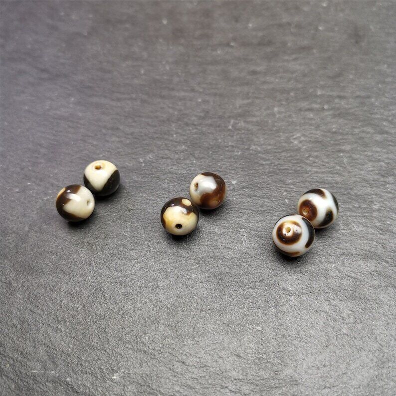 Gandhanra Pair of Tibetan Round Dzi Bead,Spacer Marker Beads for Mala,Necklace,0.47"