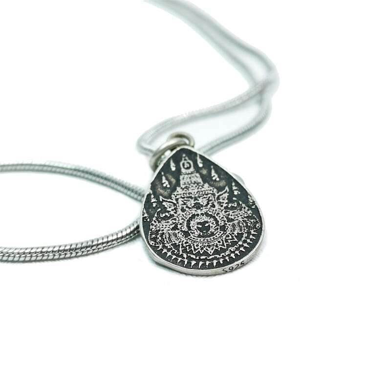 Lucky Charm, Unique Stupa / Pagoda Pattern,Silver Pendant - Gandhanra-ART