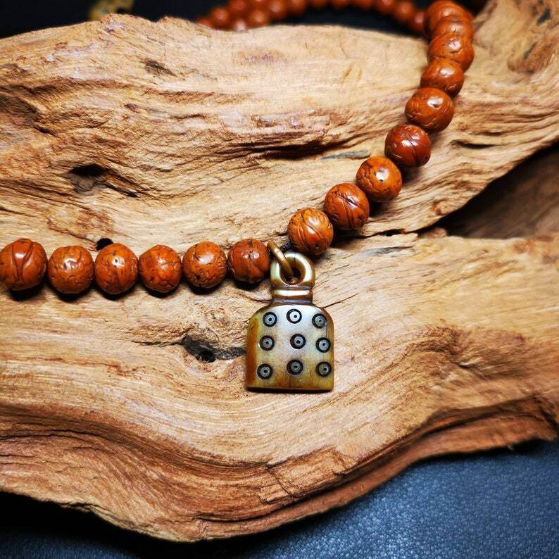 Yak Bone Carved Mantra Dot Prayer Bead Pendant - Gandhanra-ART