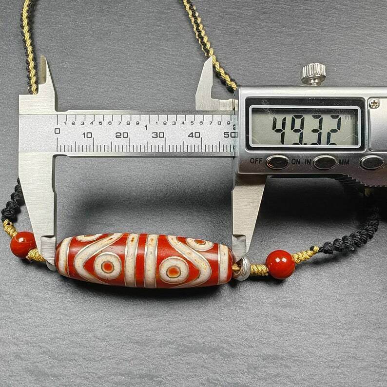 Fire Agate 8 Eyes Dzi Bead Necklace - Gandhanra-ART