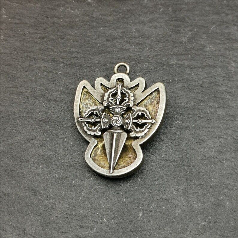 Garuda Pendant,Inlaid Copper Vajra Shell,1.57" × 1.22"