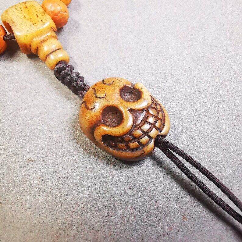 Yak Bone Carved Citipati Skull Amulet Pendant,Spacer Bead for Mala - Gandhanra-ART