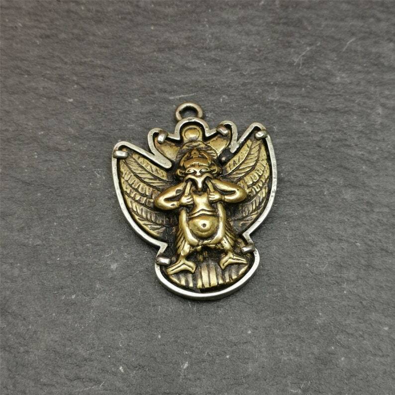 Garuda Pendant,Inlaid Copper Vajra Shell,1.57" × 1.22"