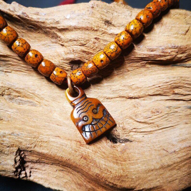 Yak Bone Carved Skull Prayer Bead Pendant - Gandhanra-ART