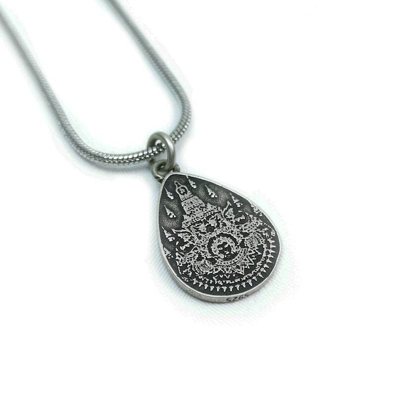 Lucky Charm, Unique Stupa / Pagoda Pattern,Silver Pendant - Gandhanra-ART