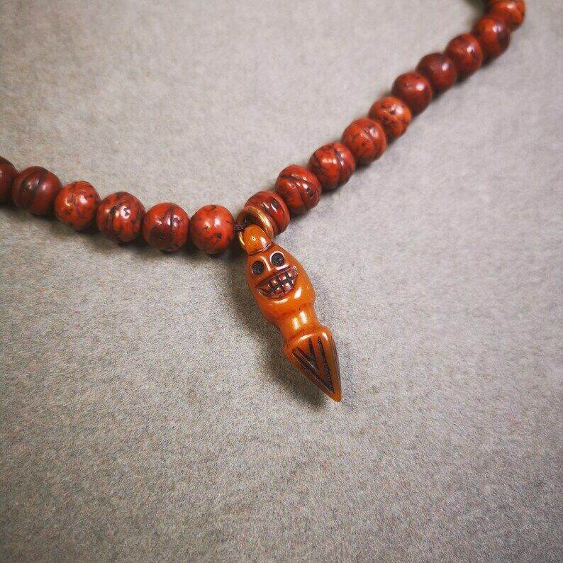 Yak Bone Carved Skull Phurba Amulet, Ritual Implement Pendant - Gandhanra-ART