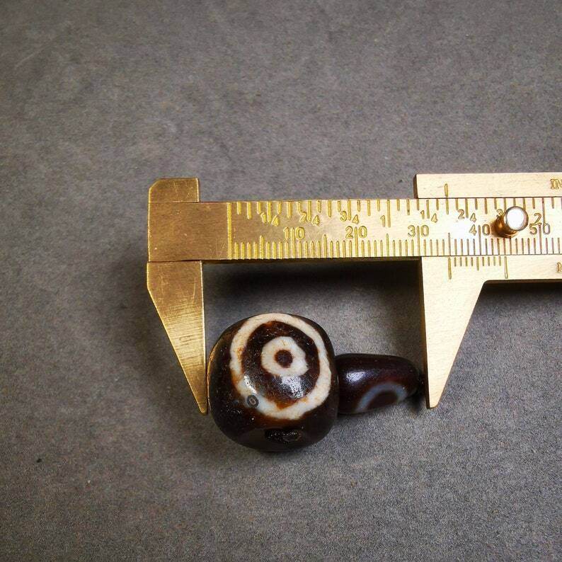 Old 2 Eyed Dzi Guru Bead,T-drilled 3-Hole Mala Bead - Gandhanra-ART