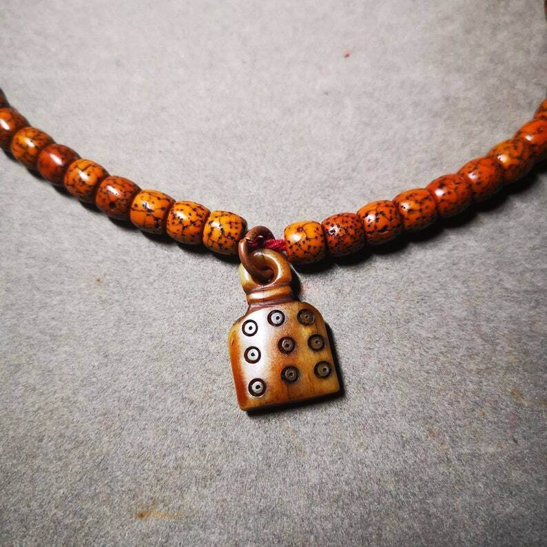 Yak Bone Carved Mantra Dot Prayer Bead Pendant - Gandhanra-ART