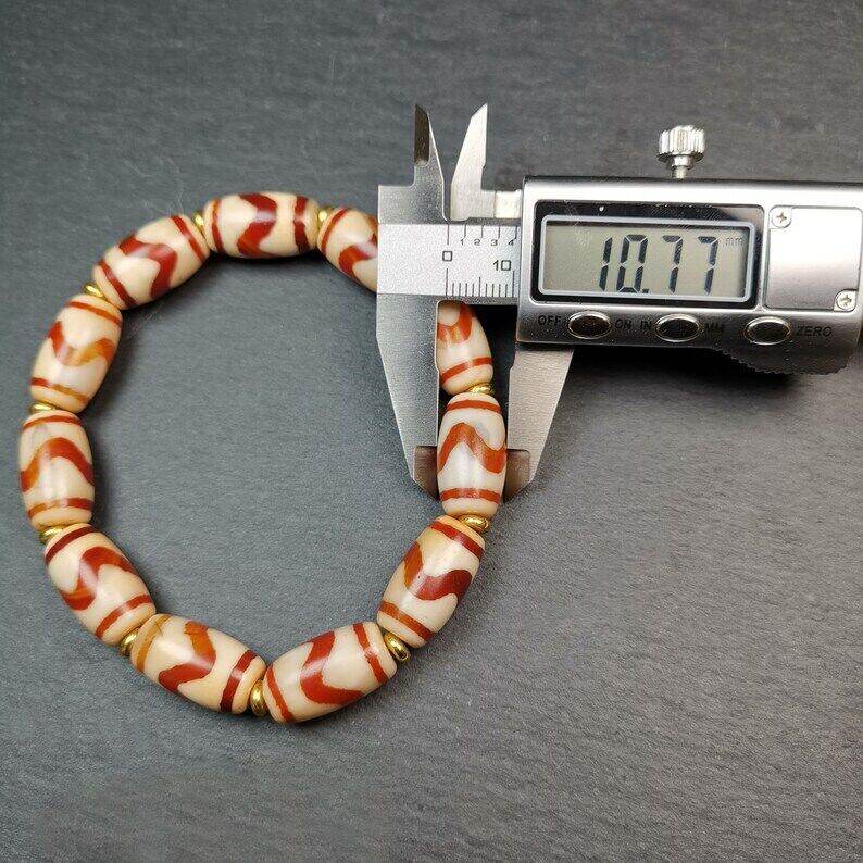 Fire Agate Tiger Tooth Dzi Bead Bracelet - Gandhanra-ART
