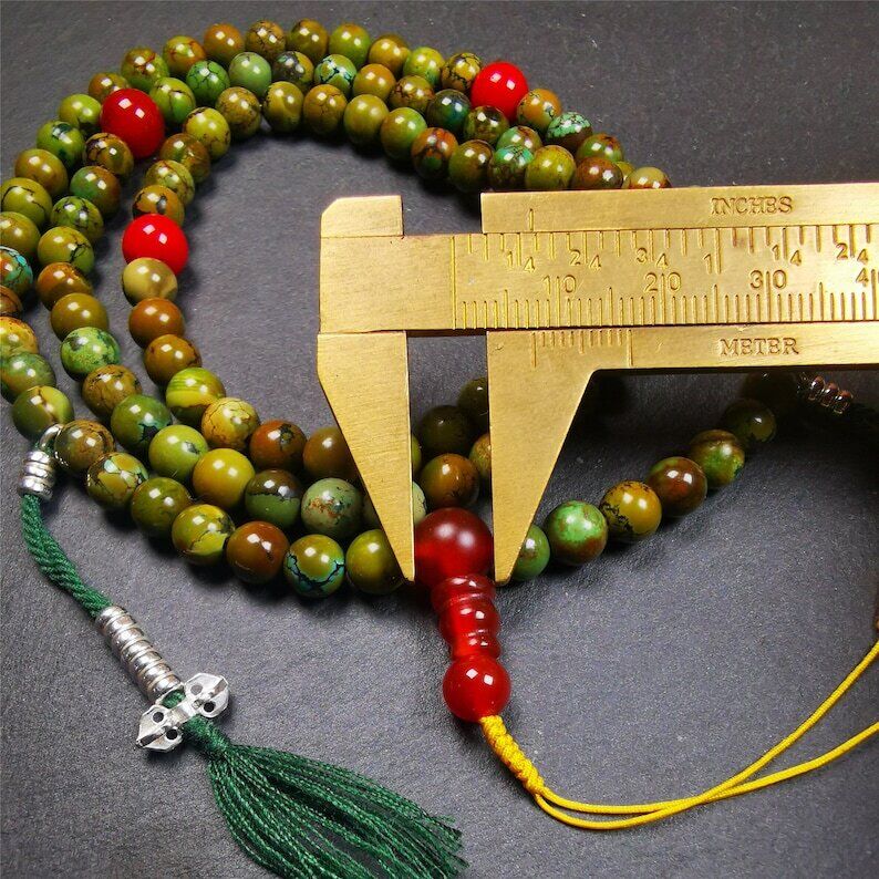 Old 108 Turquoise Beads Mala,Tibetan Prayer Beads 0.32" Gandhanra-ART