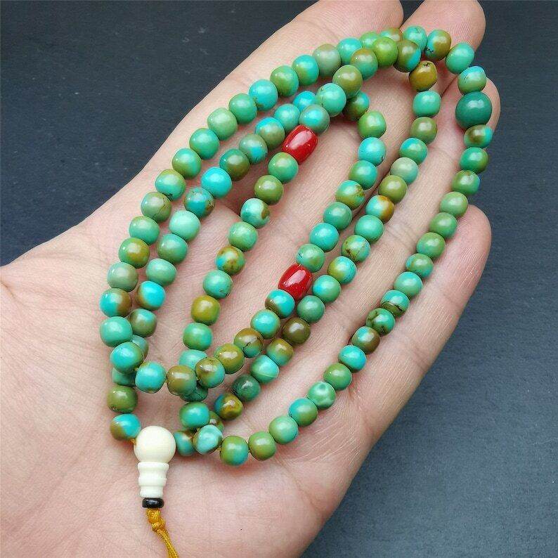 Old 108 Turquoise Beads Mala, Prayer Beads - Gandhanra-ART