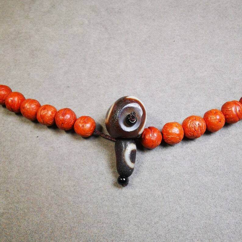 Sky Earth Dzi Guru Bead,T-drilled 3-Hole Mala Bead - Gandhanra-ART