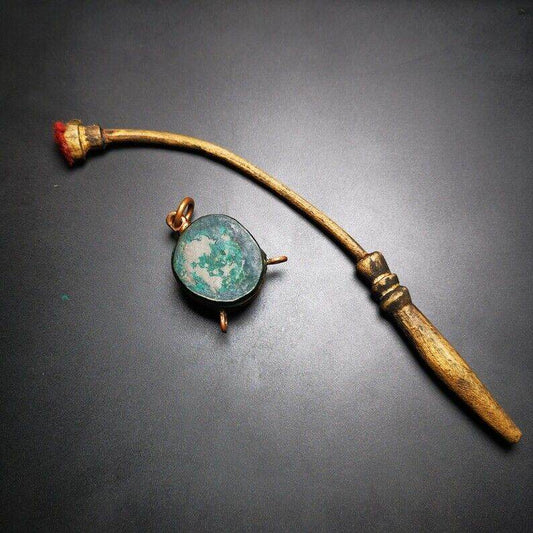 Buddhist Yak Bone Carved Damaru Drum,Mini Chod Drum - Gandhanra-ART