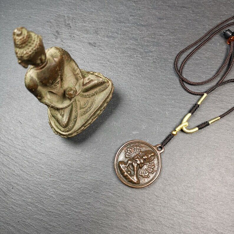 Gandhanra Antique Tibetan Thokcha Amulet,Chakrasamvara with Vajravarahi Badge
