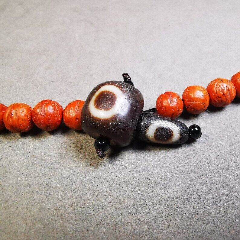 Sky Earth Dzi Guru Bead,T-drilled 3-Hole Mala Bead - Gandhanra-ART