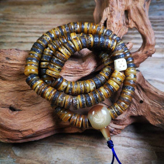 Yak Bone Mala, Hand-carved Tibetan Prayer Beads - Gandhanra-ART