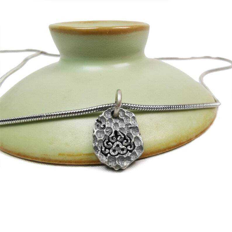 Tibetan Lucky Charm, Unique Buddhism Flame,Silver Pendant Amulet - Gandhanra-ART