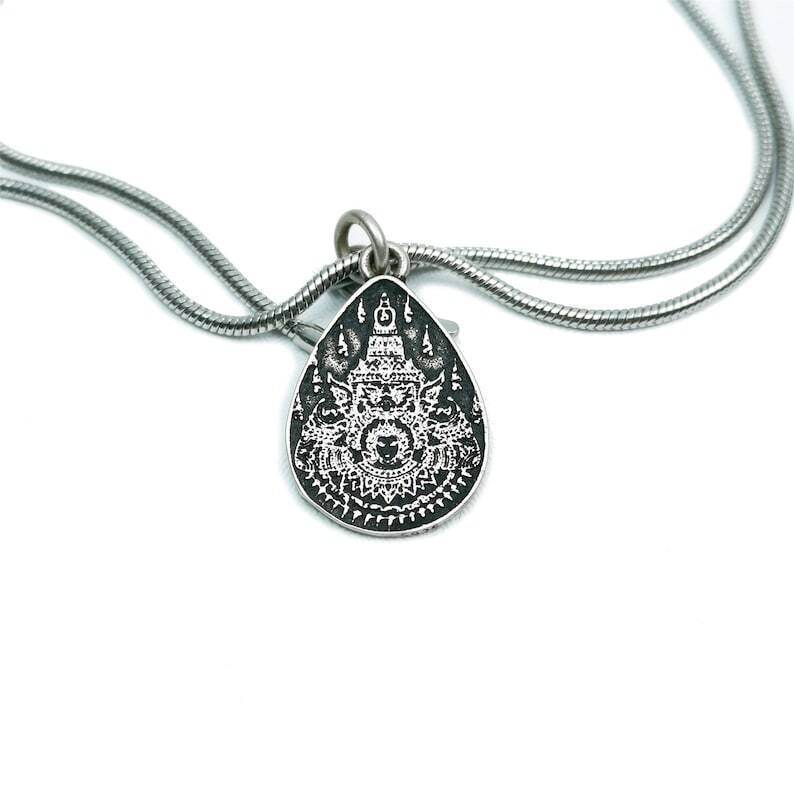 Lucky Charm, Unique Stupa / Pagoda Pattern,Silver Pendant - Gandhanra-ART