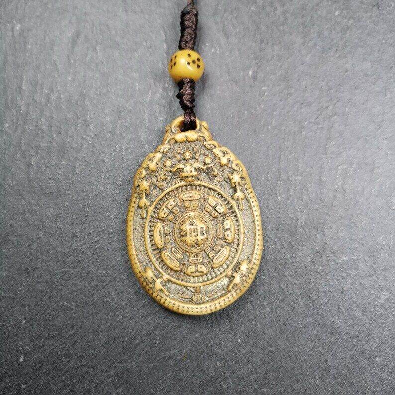 Buddhist Calendar Amulet,Yak Bone Carved Melong Mirror,SIPAHO(srid pa ho) Badge - Gandhanra-ART