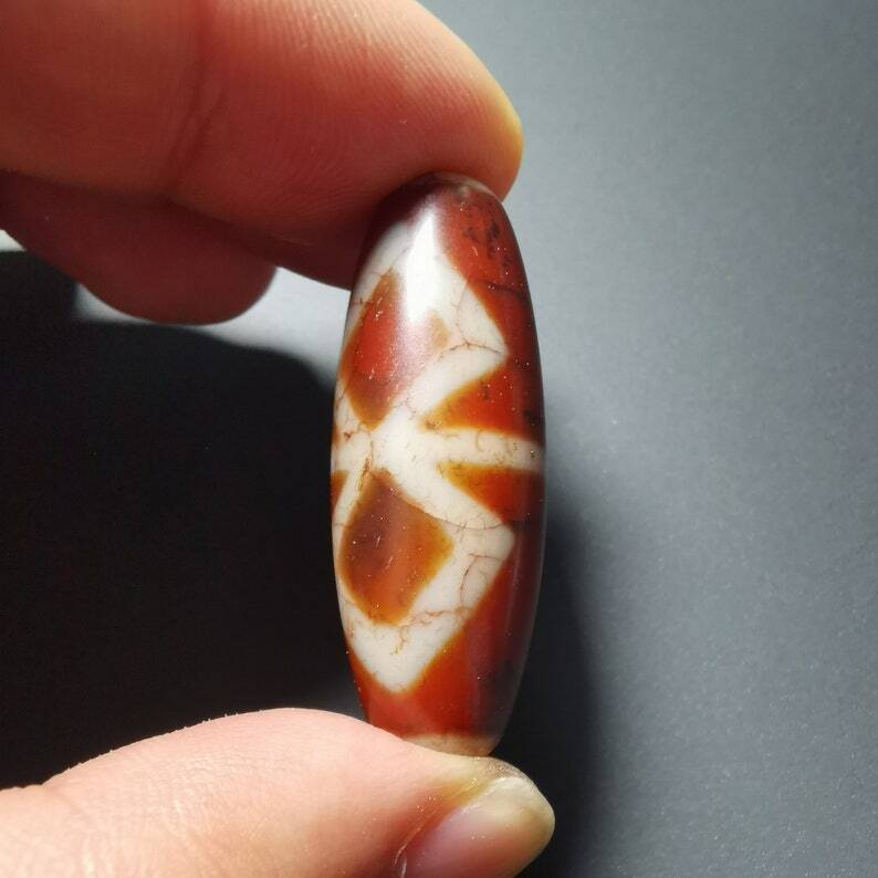 Gandhanra Ancient Tibetan Fire Agate vajra Dzi Bead,1.58" * 0.55",Zee Bead