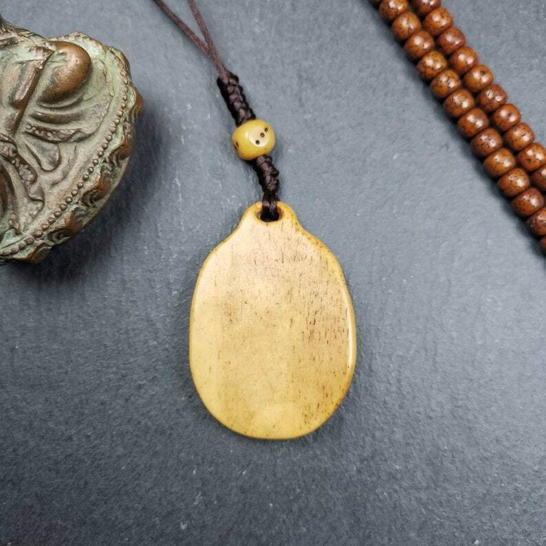 Buddhist Calendar Amulet,Yak Bone Carved Melong Mirror,SIPAHO(srid pa ho) Badge - Gandhanra-ART