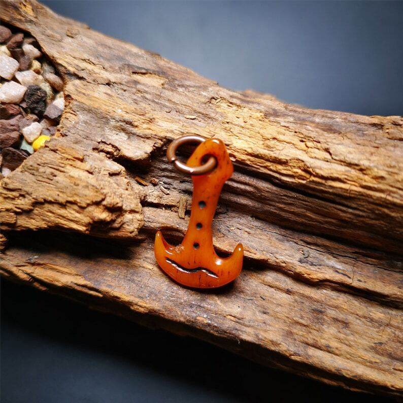 Yak Bone Carved Amulet,Anchor Pendant - Gandhanra-ART