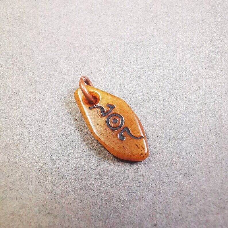 Yak Bone Carved Mani Jewel Prayer Bead Pendant - Tibetan Buddhist art, size reference