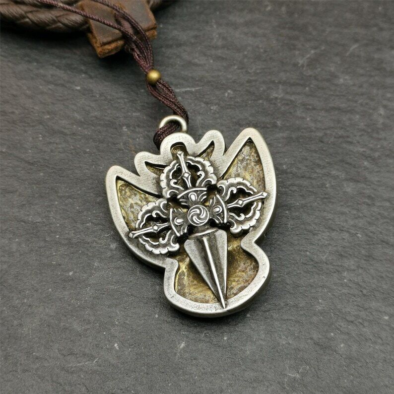 Garuda Pendant,Inlaid Copper Vajra Shell,1.57" × 1.22"