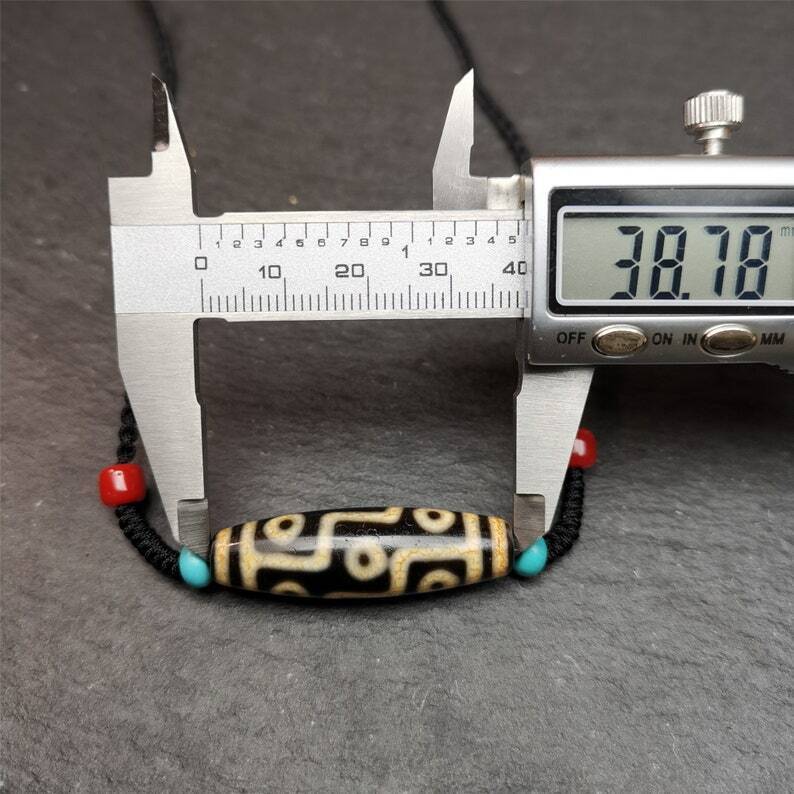 Tibetan 9 Eyed Dzi Bead Necklace,1.51" x 0.47"
