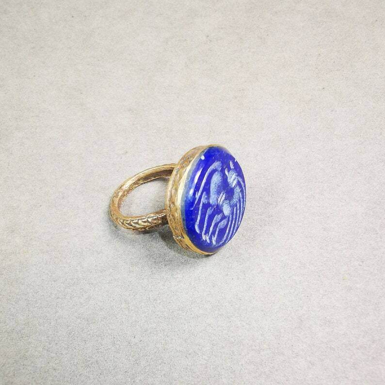 Old West Asian Ring,Made of Lapis Lazuli + Copper,From Pakistan - Gandhanra-ART