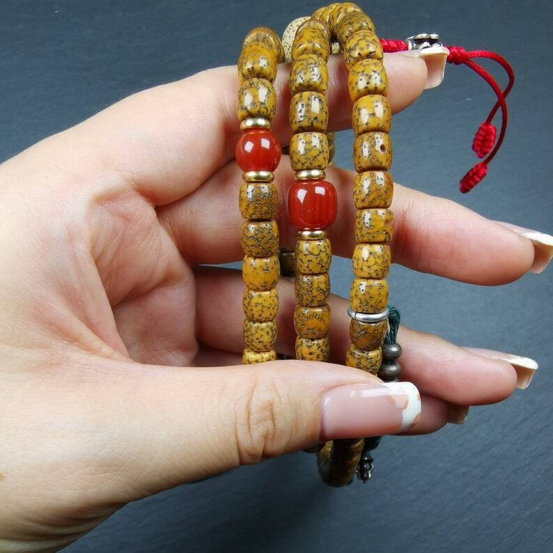 Mala mit Lotusperlen, 7 mm große Gebetsperlen-Halskette, 71 cm
