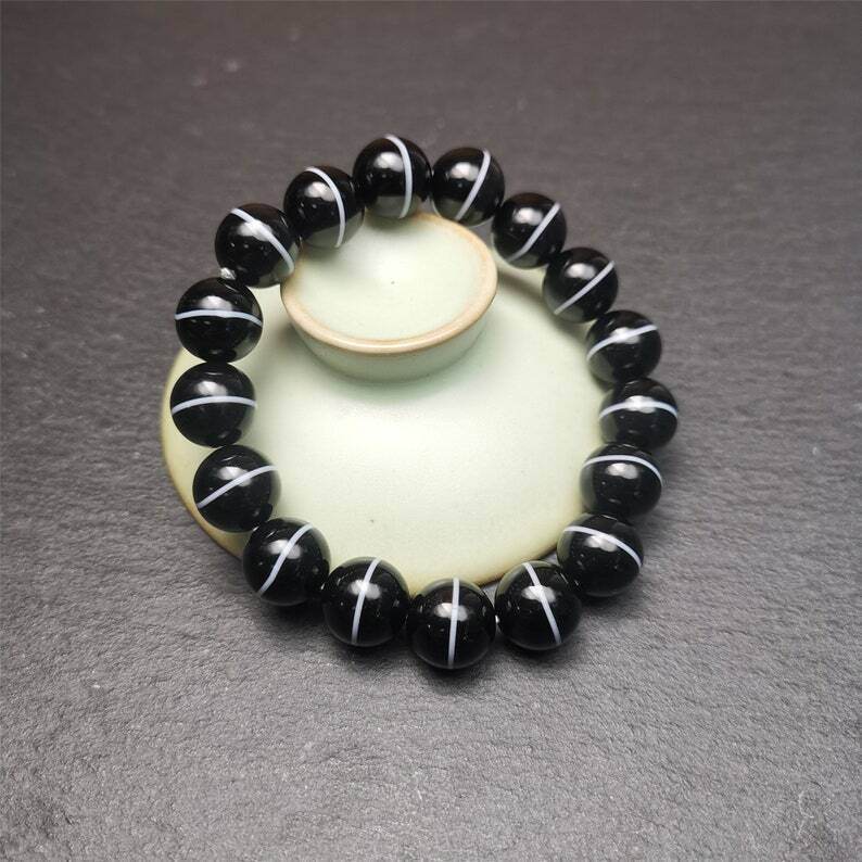 Black Agate Prayer Beads Bracelet - Gandhanra-ART