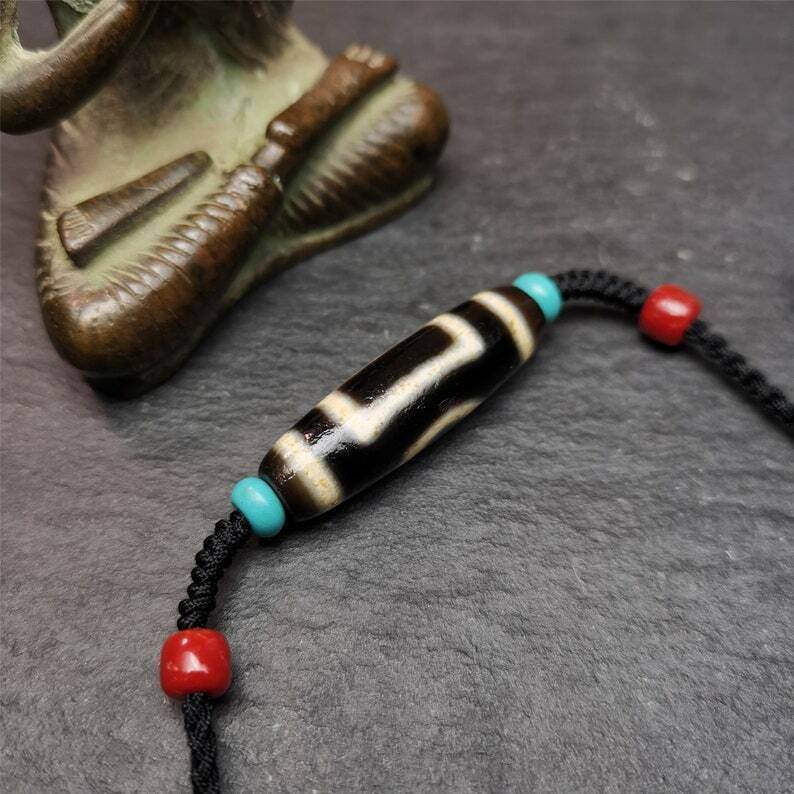 Tibetan Sky & Earth Dzi Bead Necklace,30 Years Old - Gandhanra-ART