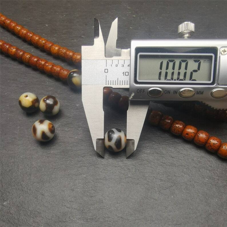 Gandhanra Pair of Tibetan Round Dzi Bead,Spacer Marker Beads for Mala,Necklace,0.47"