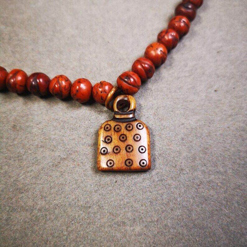 Yak Bone Carved Letter Prayer Bead Pendant - Gandhanra-ART