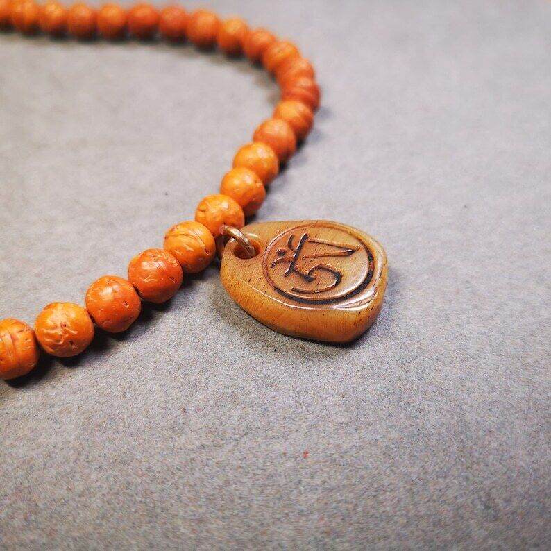 Yak Bone Carved Amulet,Om Pendant for Mala,Bag Hanging - Gandhanra-ART