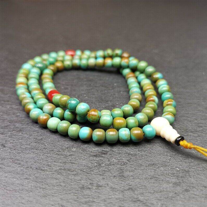 Old 108 Turquoise Beads Mala, Prayer Beads - Gandhanra-ART