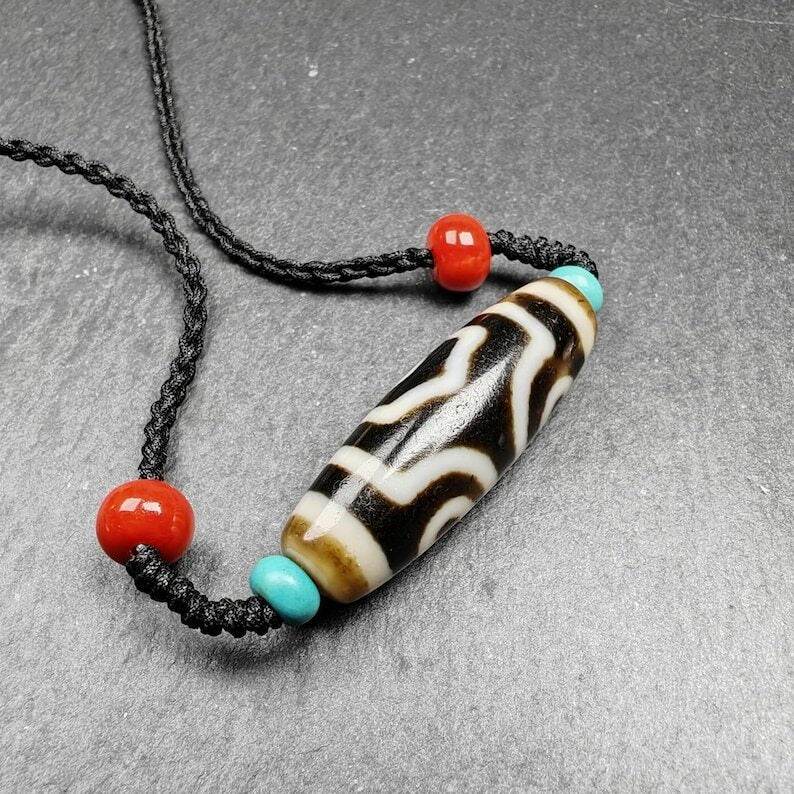 3 Eyes Dzi Bead Amulet,37*12mm - Gandhanra-ART