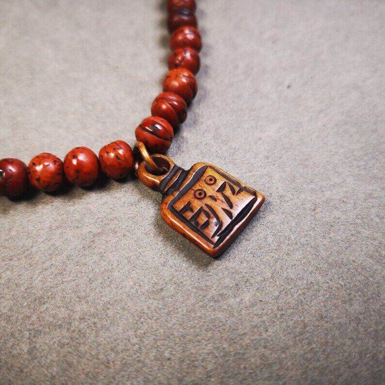 Yak Bone Carved Letter Prayer Bead Pendant - Gandhanra-ART