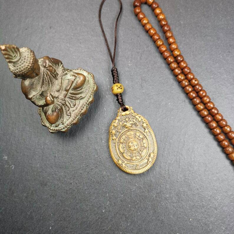 Buddhist Calendar Amulet,Yak Bone Carved Melong Mirror,SIPAHO(srid pa ho) Badge - Gandhanra-ART